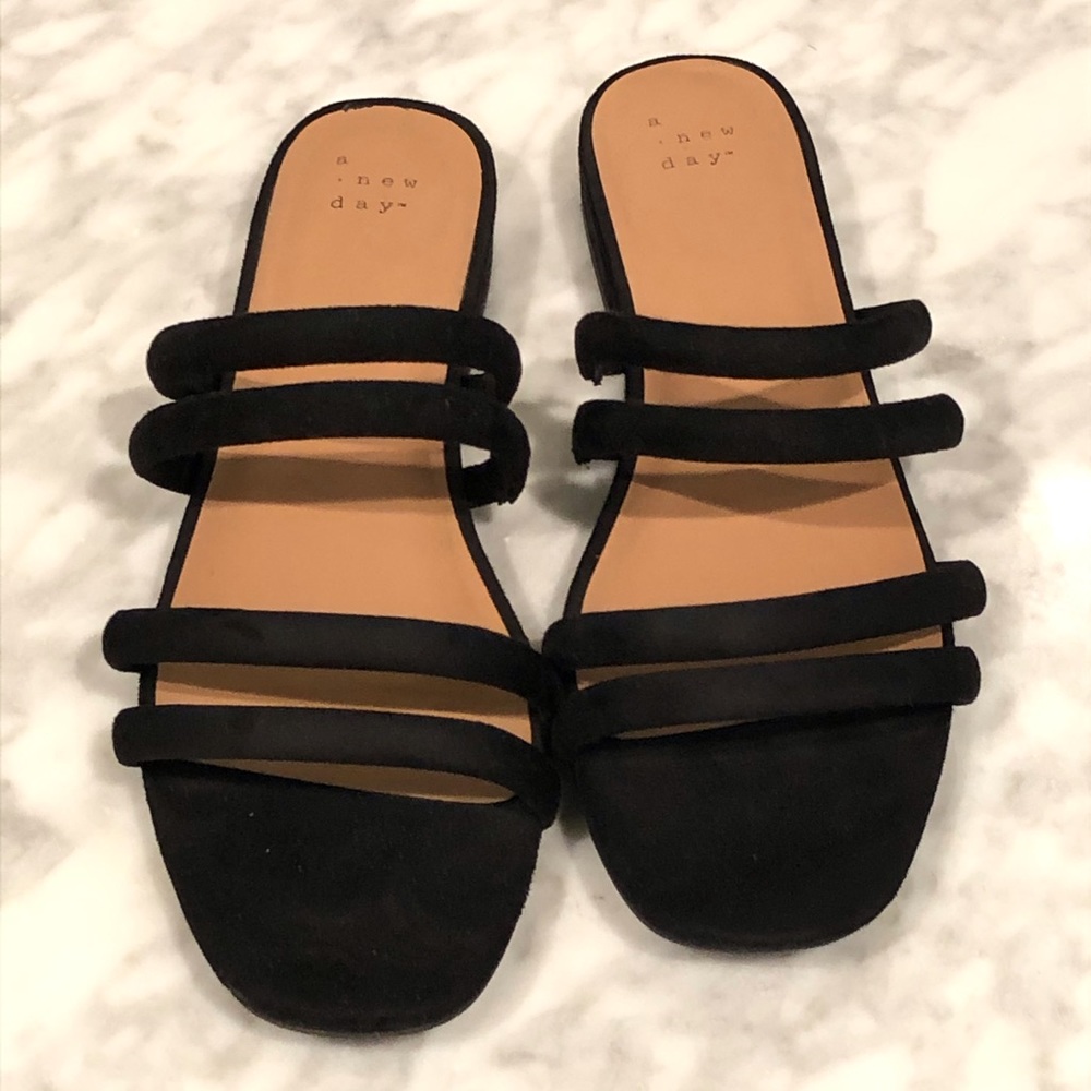 Black “Suede” Strappy Slip-On Sandals